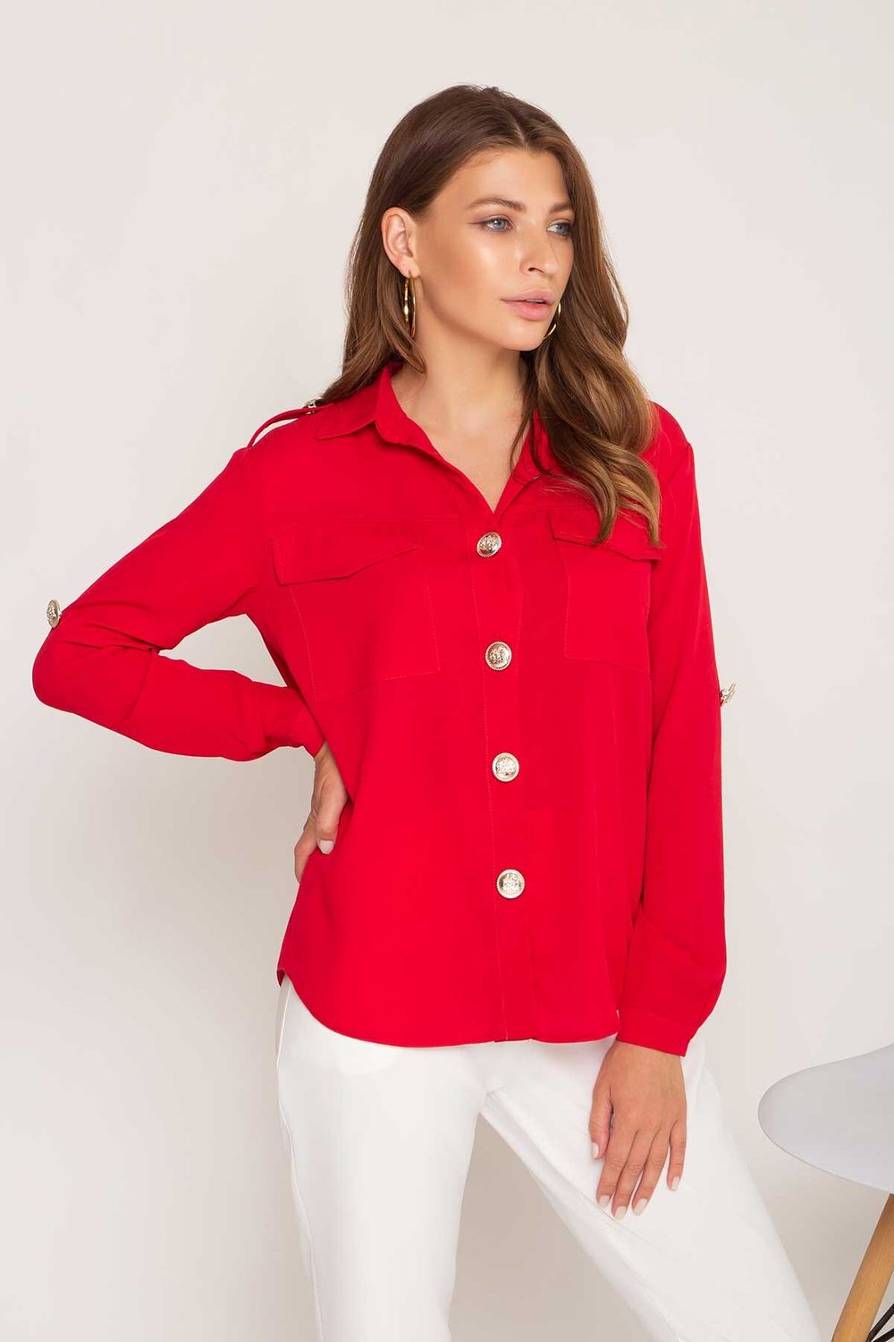 Елегантна жіноча сорочка червоного кольору - фото