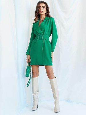 Стильное зеленое платье пиджак длиной мини - фото