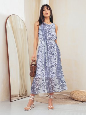 Длинное шифоновое платье на лето с принтом - фото