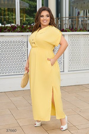 Повсякденне літнє плаття для повних жовте - фото