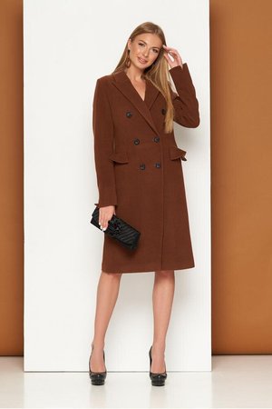 Жіноче кашемірове пальто демісезонне коричневе - фото