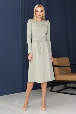 Жіноча сукня міді в офісному стилі оливкова - фото