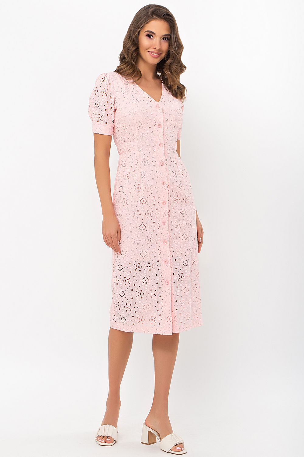 Модне літнє плаття з прошви персикове - фото