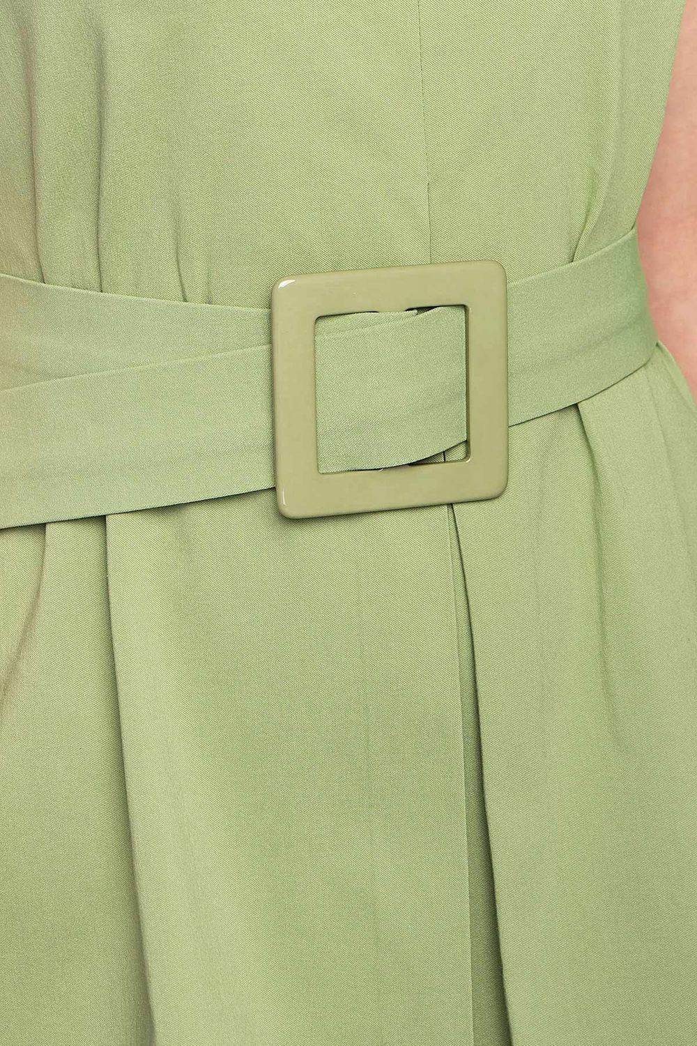 Летнее платье трапеция из хлопка зеленое - фото