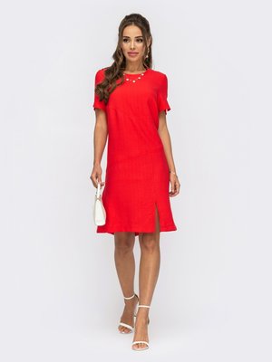 Повсякденне лляне плаття на літо червоного кольору - фото