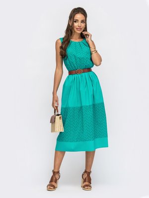 Приталеное летнее платье миди бирюзового цвета - фото