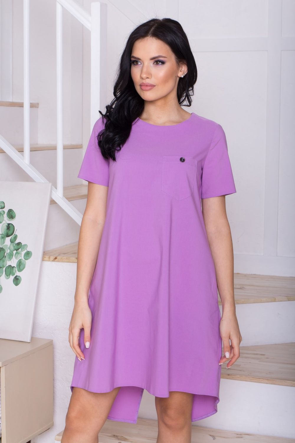 Стильное летнее платье трапеция фиолетовое - фото
