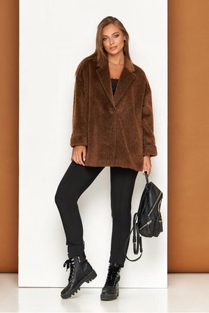 Короткое женское пальто демисезонное коричневое - фото