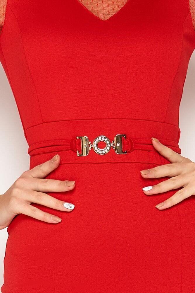 Нарядное облегающее платье футляр с разрезом красное - фото