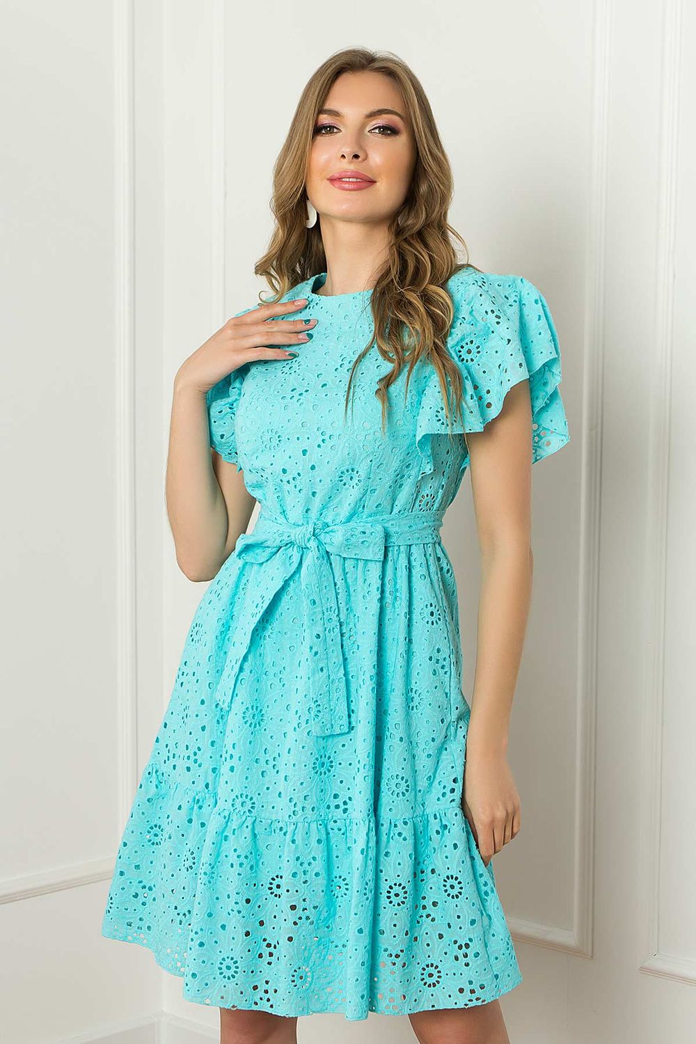 Літнє плаття з бавовняної прошви бірюзове - фото