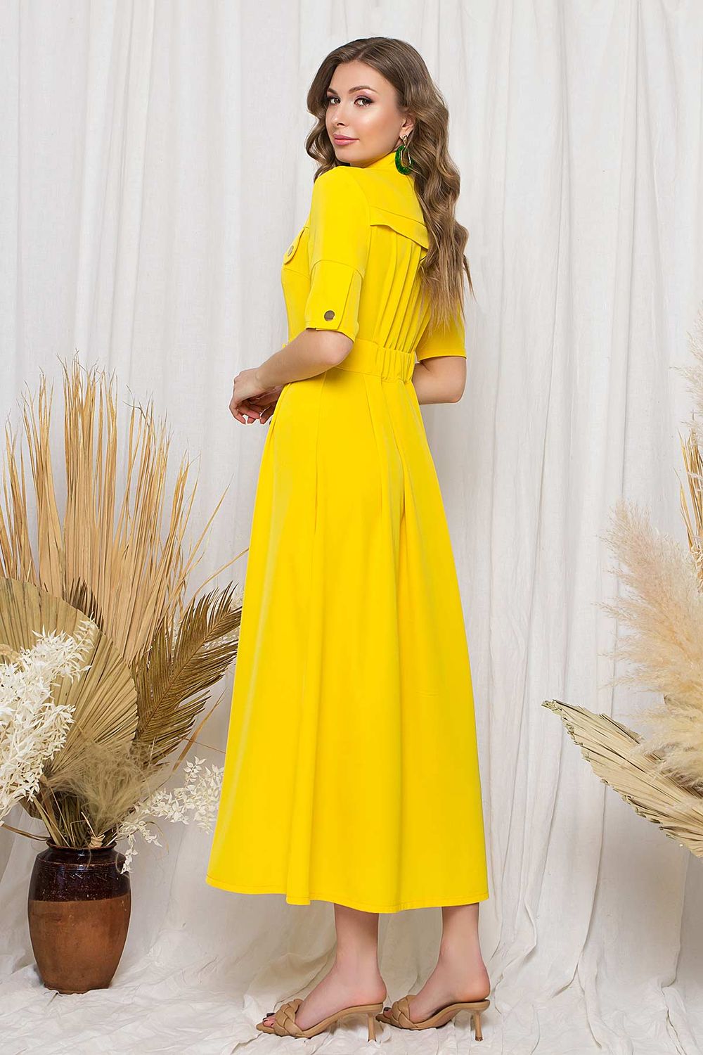 Яскраве літнє плаття сорочка довге жовте - фото