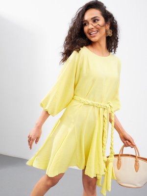 Яскрава літня сукня трапеція жовтого кольору - фото