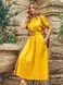 Літнє розкльошене плаття з льону жовтого кольору, M(46)