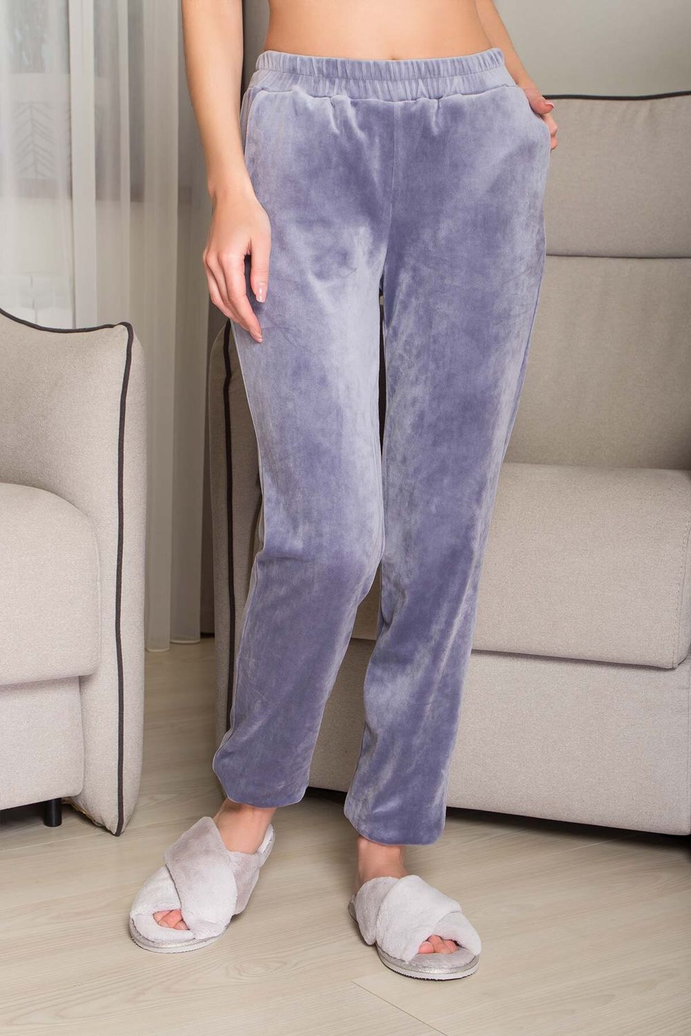 Жіночі піжамні штани домашні велюрові - фото