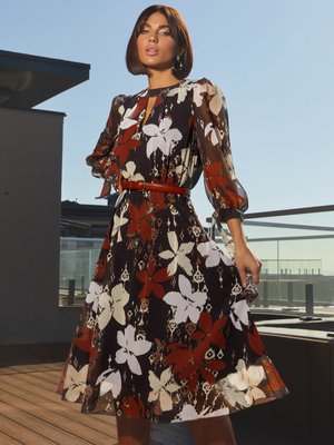 Нарядне шифонове плаття сонце-кльош з принтом - фото