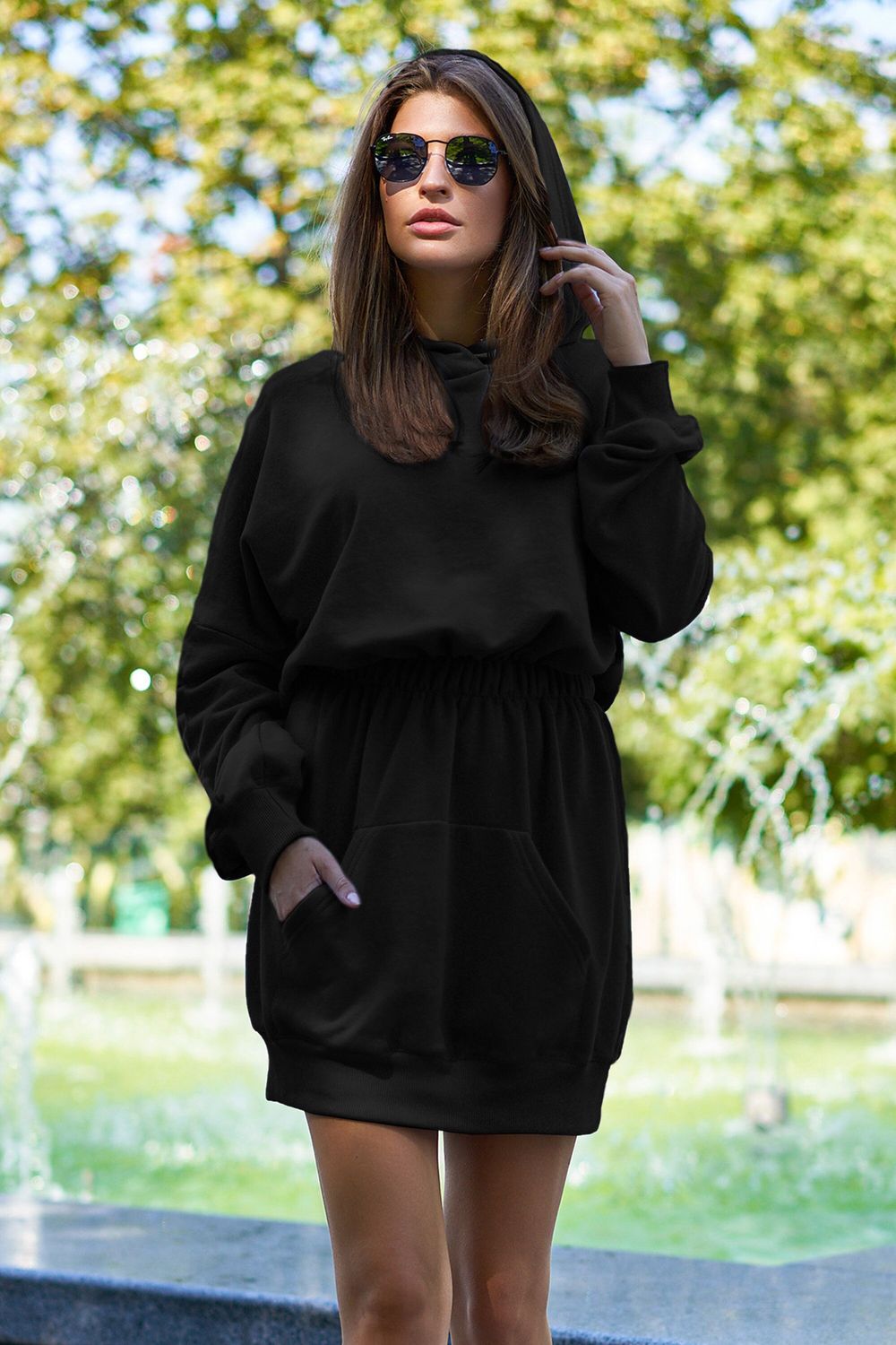 Спортивне плаття з капюшоном оверсайз чорне - фото