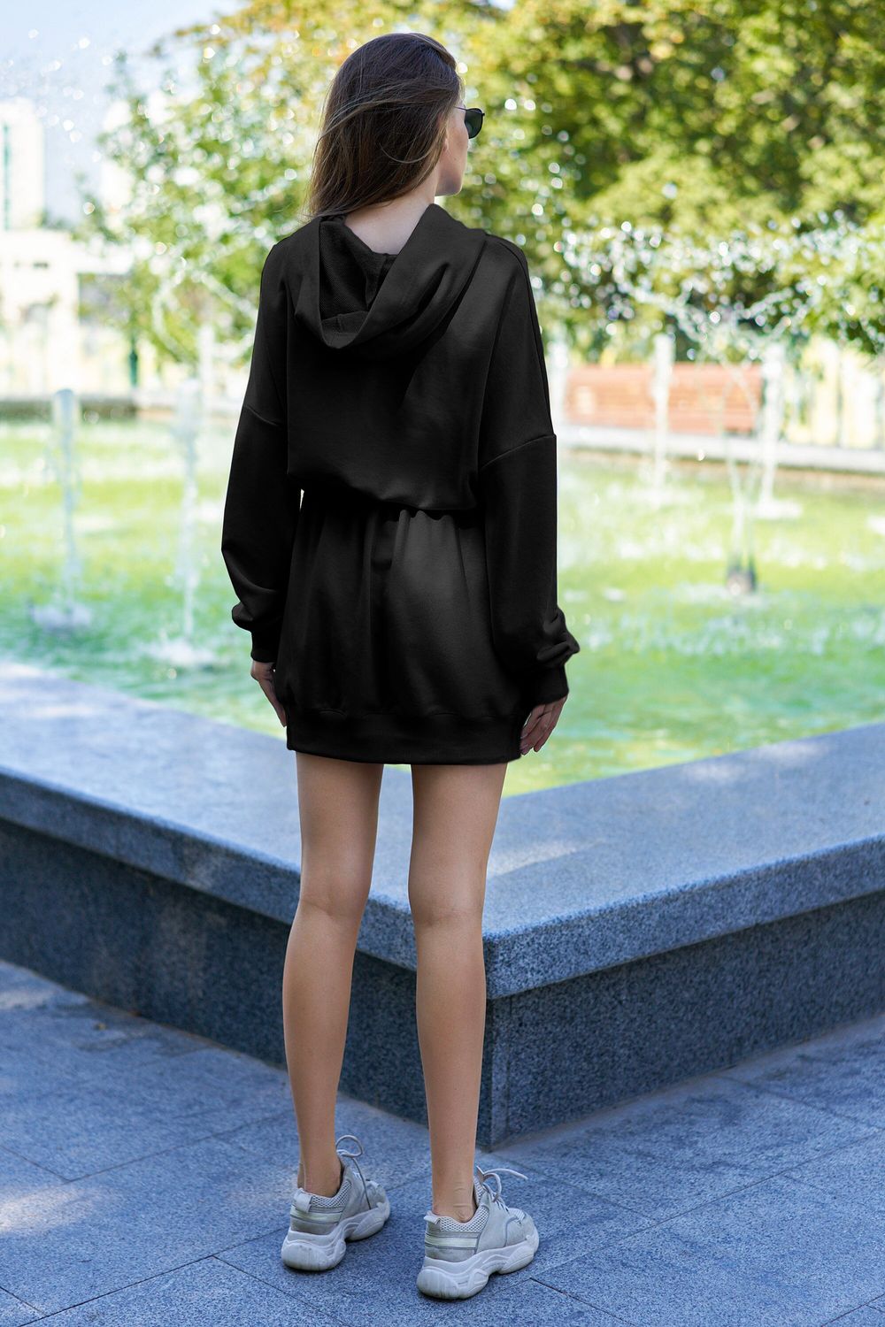 Спортивне плаття з капюшоном оверсайз чорне - фото