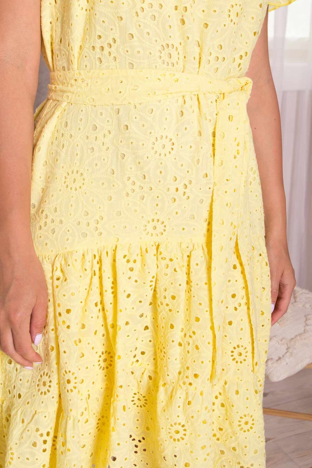 Літнє плаття оверсайз бавовняне з прошви жовте - фото