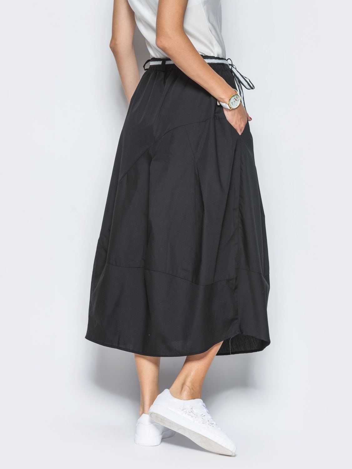 Летняя юбка макси черного цвета - фото