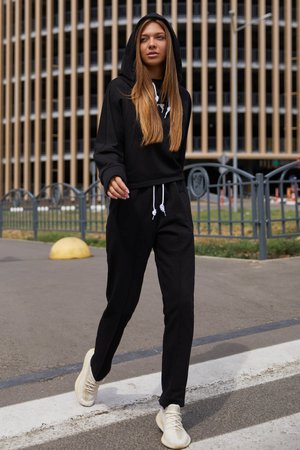 Женский спортивный костюм оверсайз черный - фото
