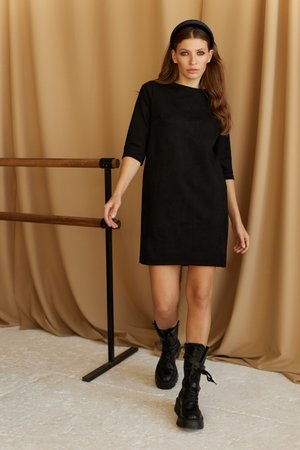 Замшевое платье мини черного цвета - фото