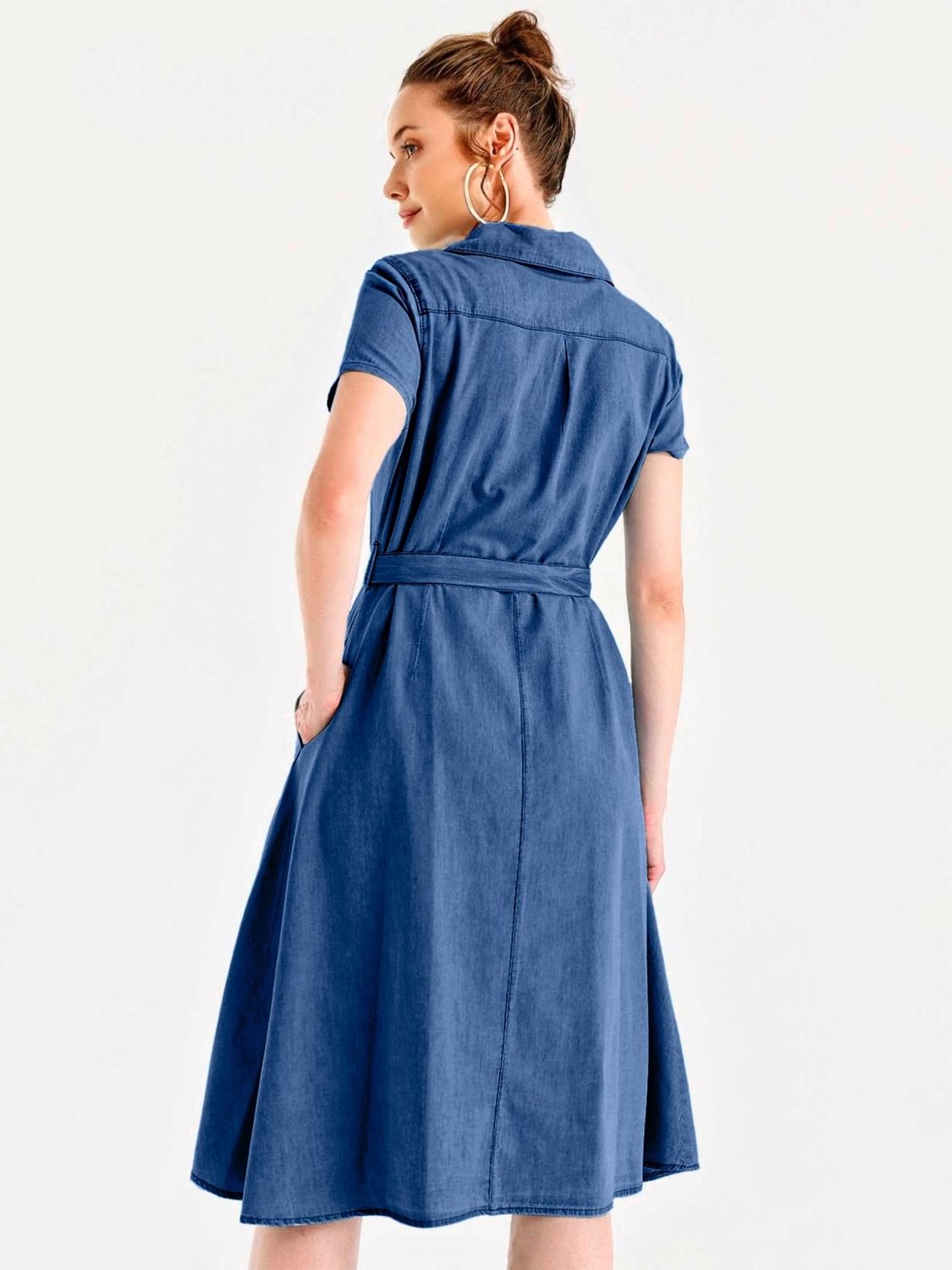 Літня джинсова сукня сорочка синього кольору - фото