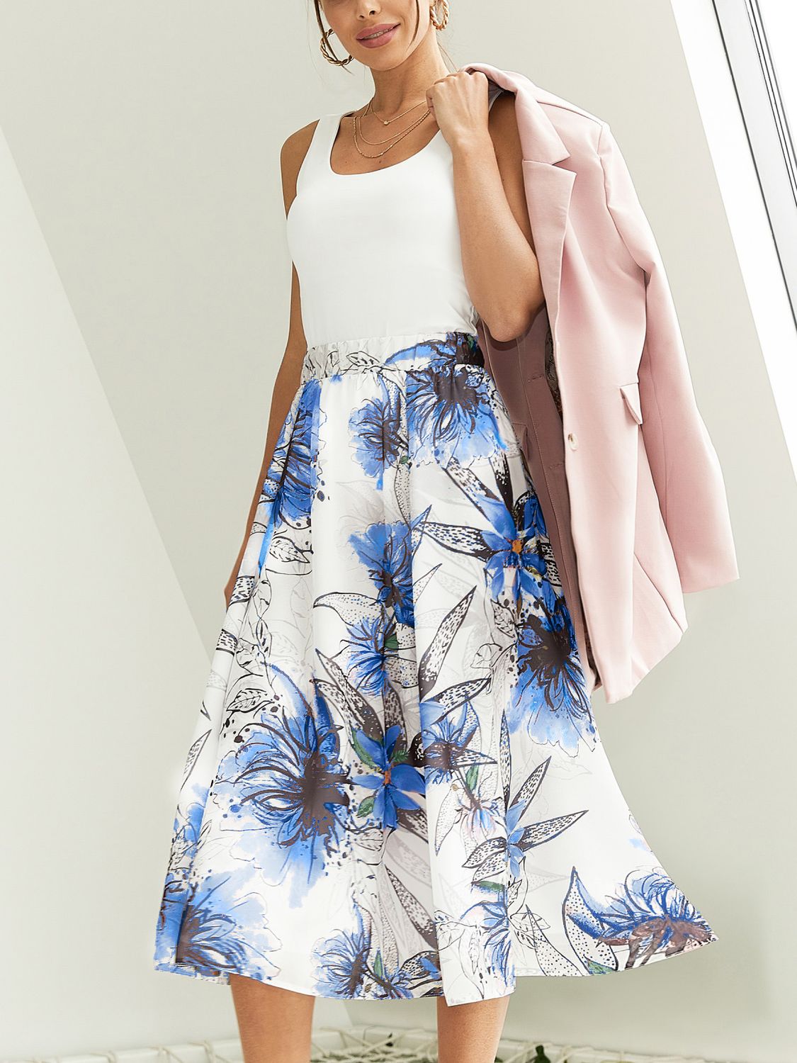 Шифоновая юбка-полусолнце с принтом - фото