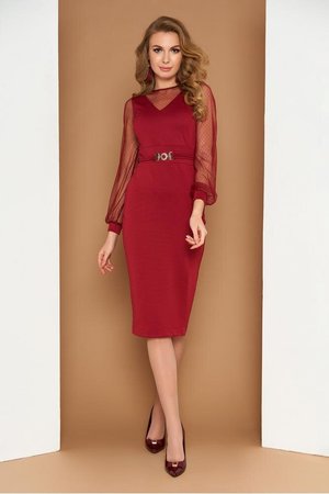 Ошатна відверта сукня футляр з розрізом бордове - фото