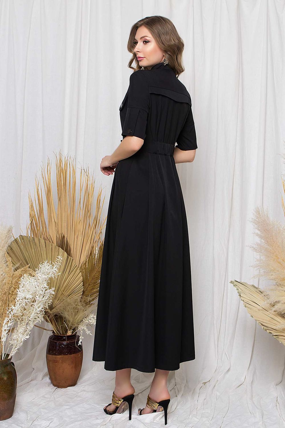 Женское платье рубашка макси черное - фото