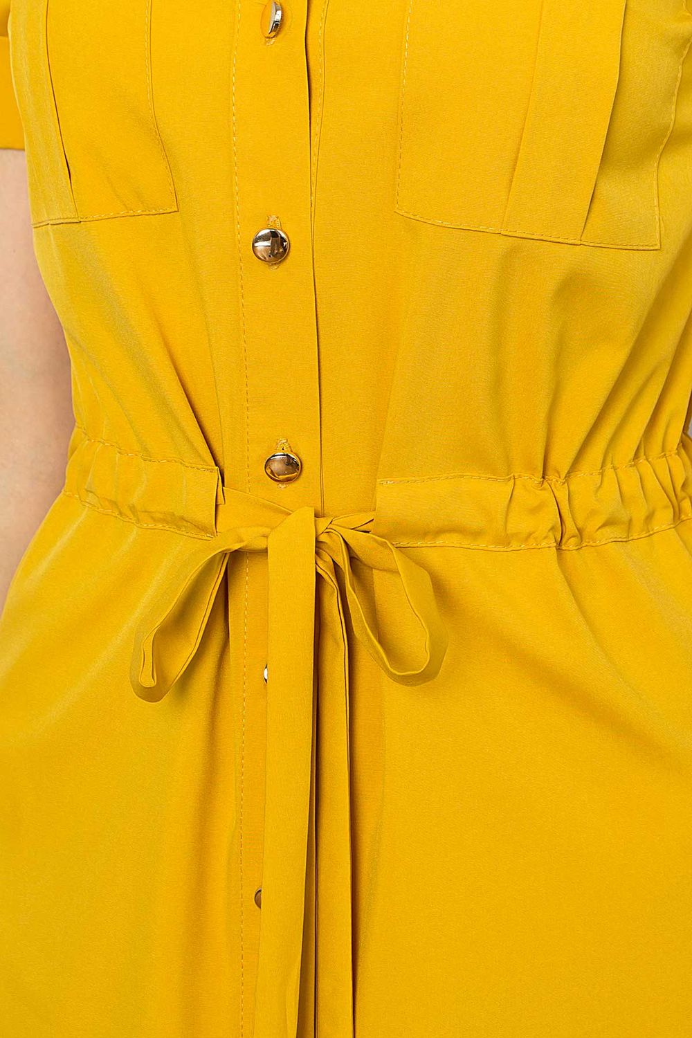 Летнее платье рубашка длиной мини желтое - фото