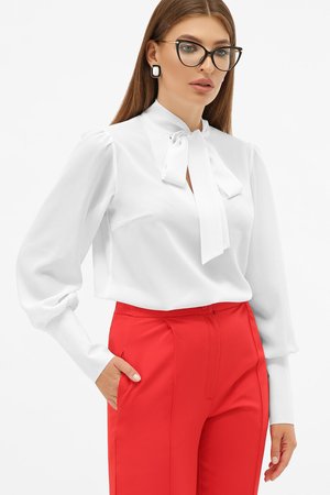 Стильна біла блуза з креп-шифону - фото