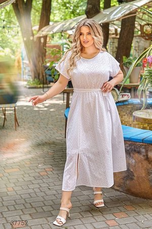 Літня сукня великих розмірів з прошви біла - фото