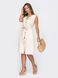 Льняна сукня-сорочка з накладними кишенями біла, S(44)