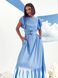 Летнее льняное платье с воланом, голубое, S(44)