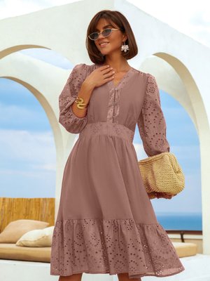 Бавовняна сукня міді бежевого кольору - фото