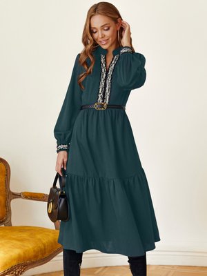 Зелена сукня-міді із французького трикотажу - фото