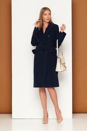 Жіноче кашемірове пальто демісезонне темно-синє - фото