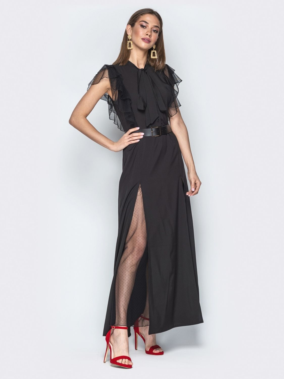 Елегантна вечірня сукня з високими розрізами - фото