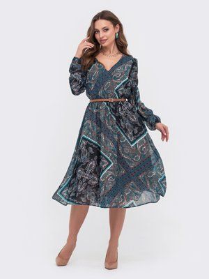 Весеннее шифоновое платье с V-образным вырезом - фото