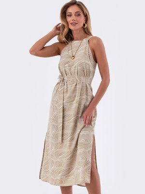Літня сукня міді з відкритими плечима - фото