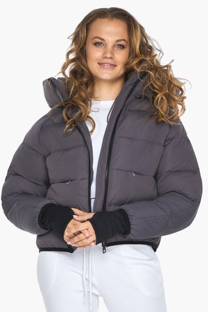 Женская зимняя куртка-пуховик серая короткая - фото