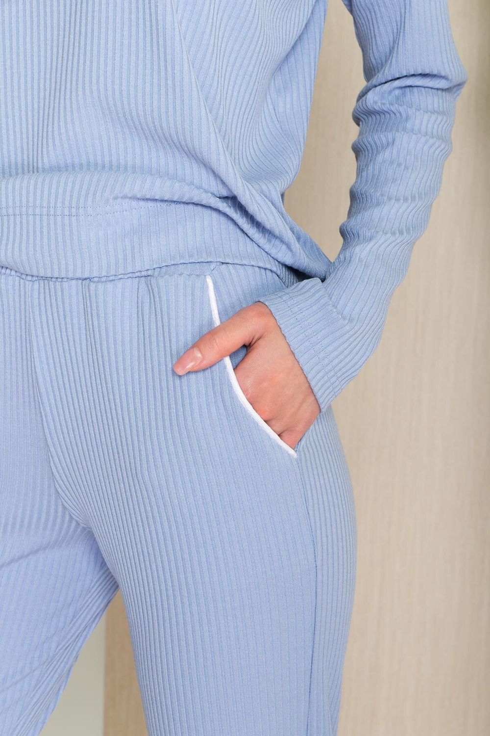 Жіночі домашні штани трикотажні блакитні - фото