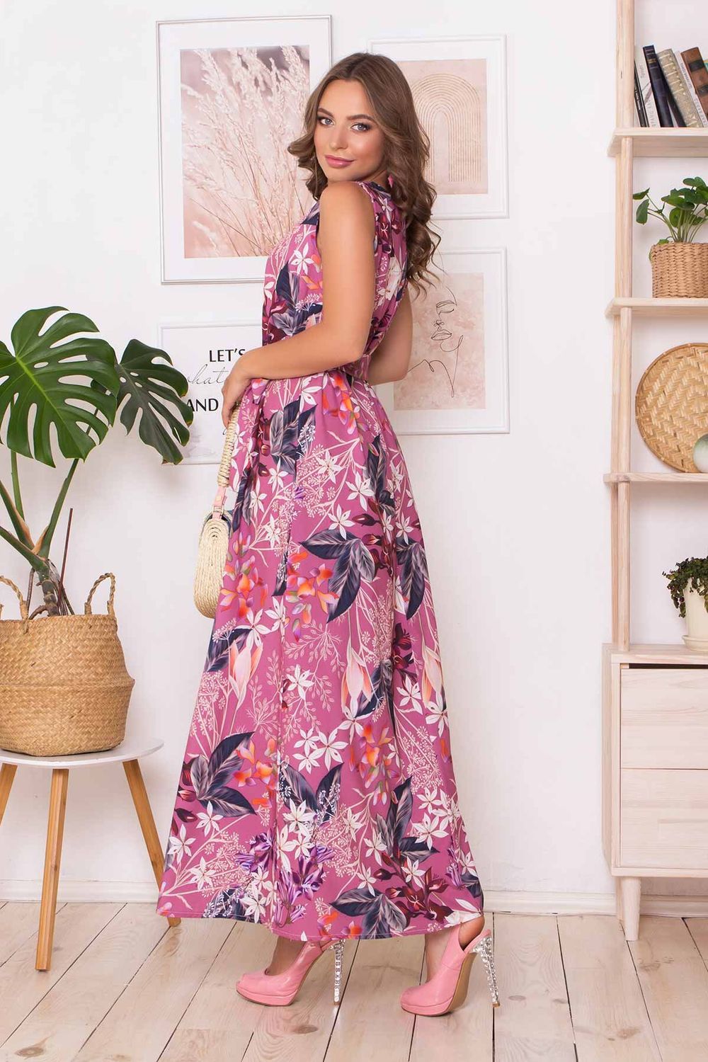 Сукня максі вільного крою з квітковим принтом - фото