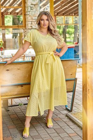 Літня сукня великих розмірів із прошви жовта - фото
