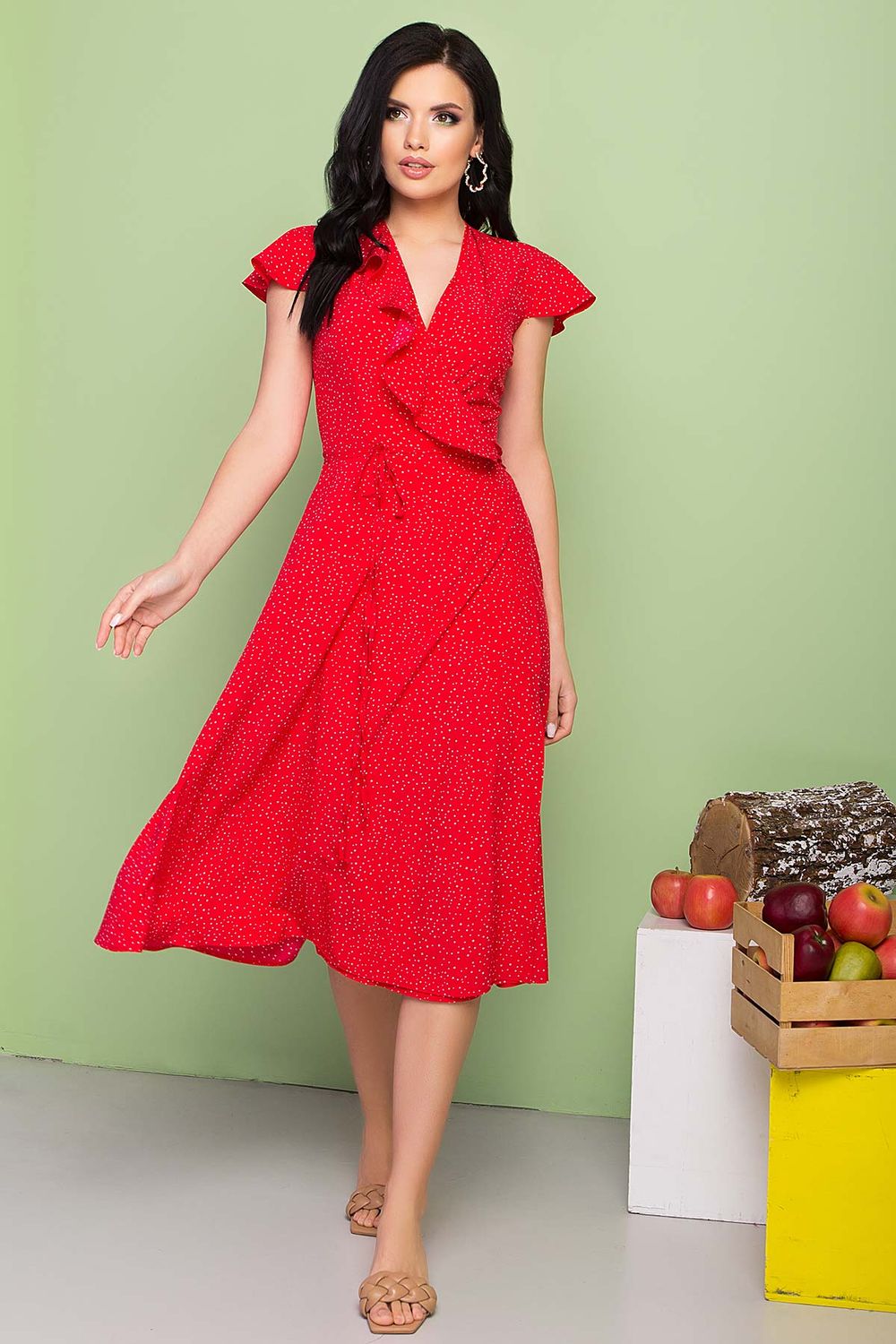 Літнє плаття кльош на запах червоне - фото
