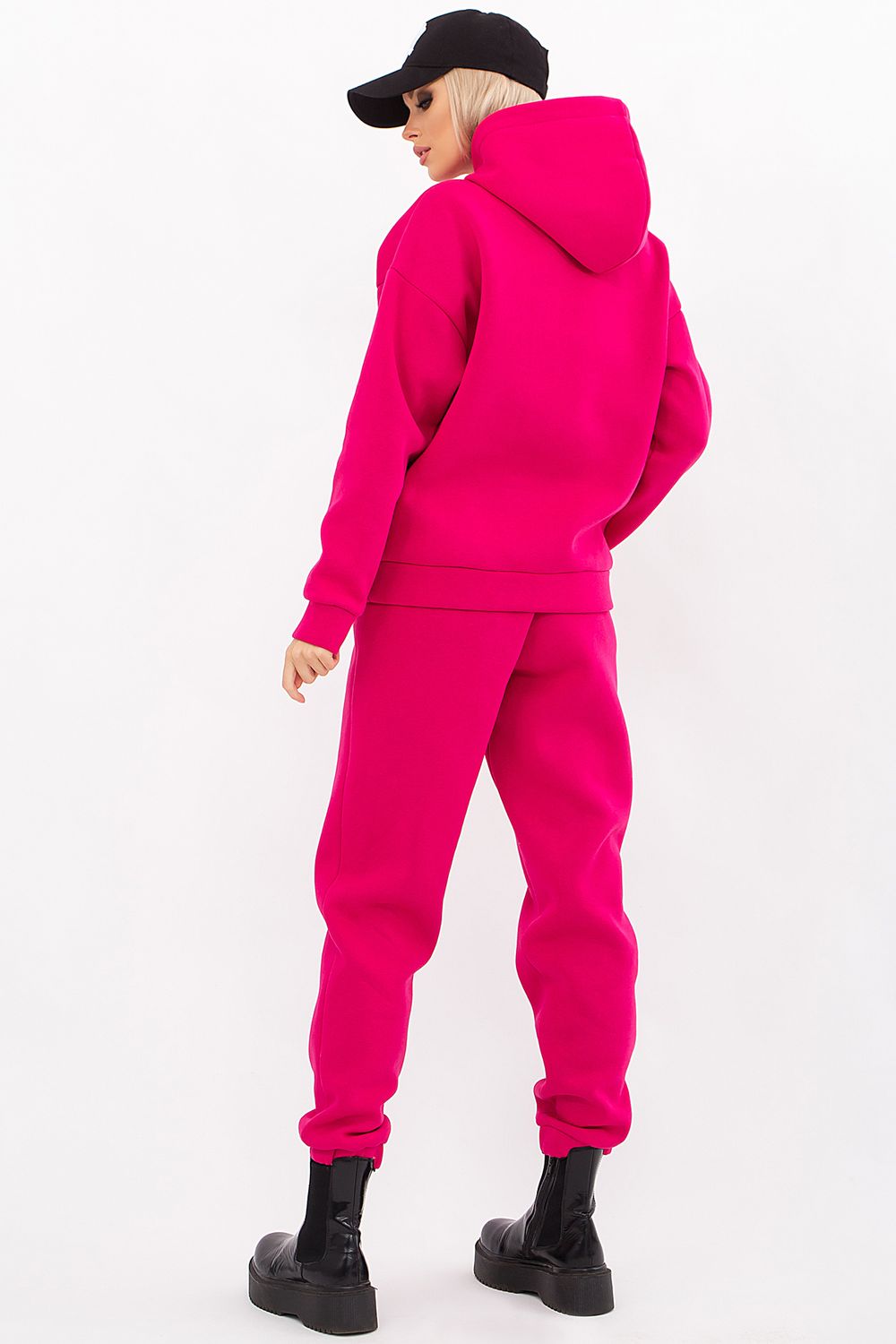 Теплый женский спортивный костюм с начесом ярко-розовый - фото