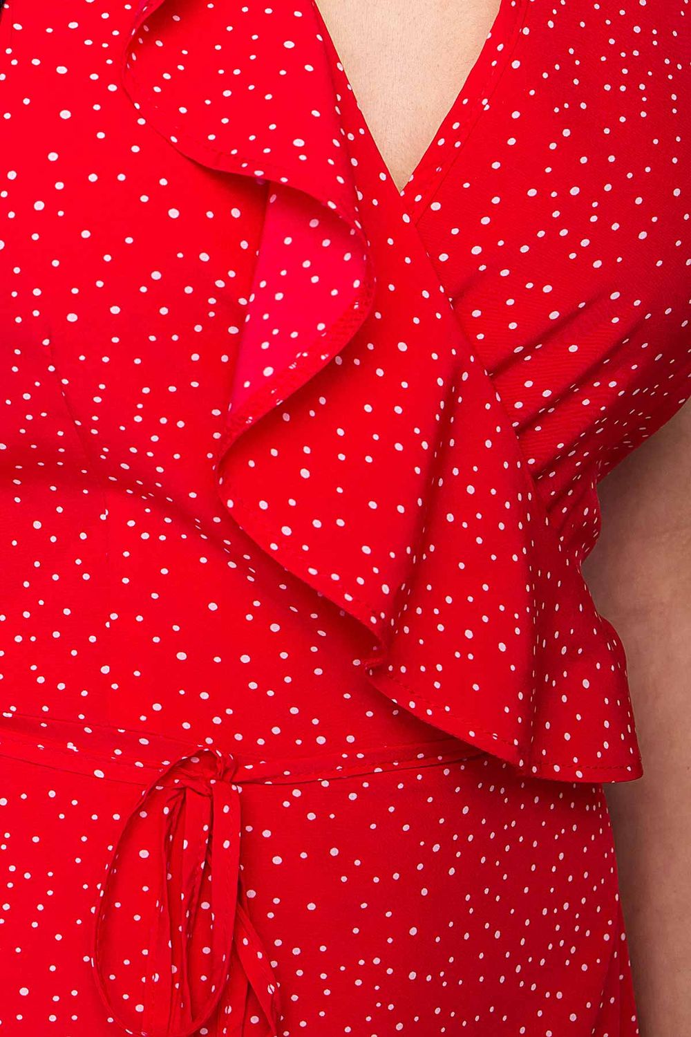 Летнее платье клеш на запах красное - фото