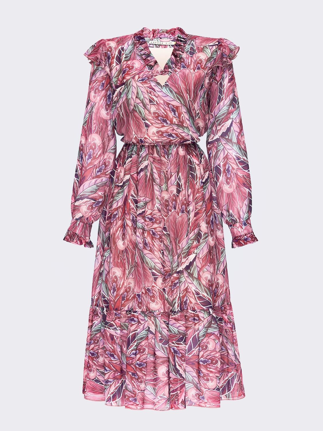 Расклешенное шифоновое платье с ярким принтом - фото