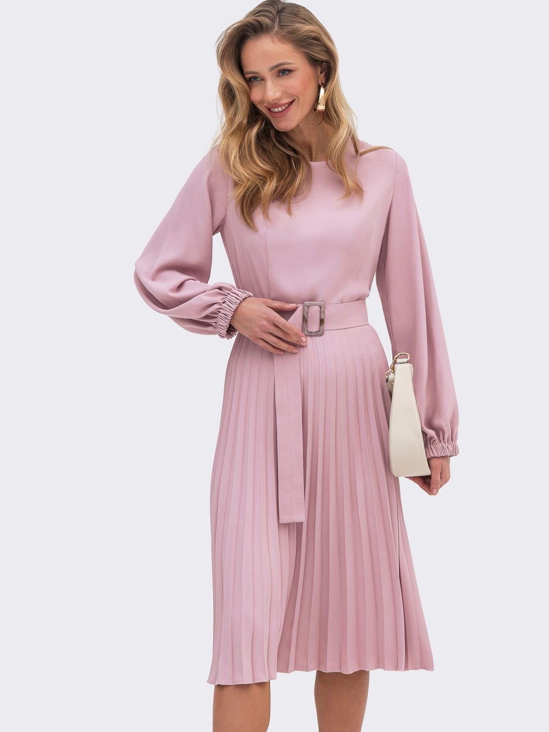 Сукня-міді зі спідницею-плісе рожевого кольору - фото