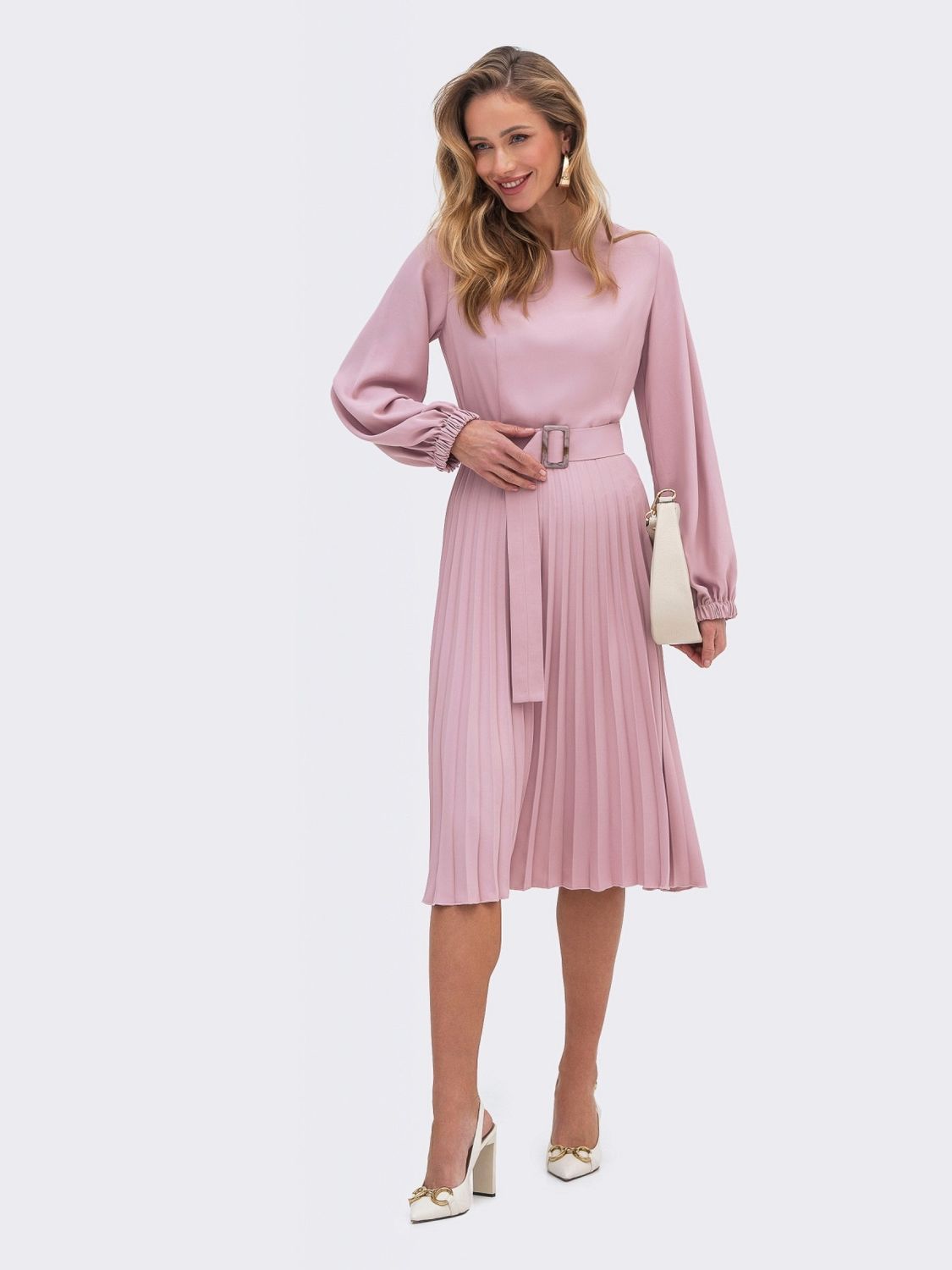 Сукня-міді зі спідницею-плісе рожевого кольору - фото